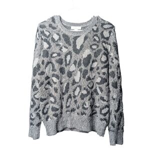 Vintage America Womens S Black Gray Leopard Cheetah Animal Print Knit Sweater EC
